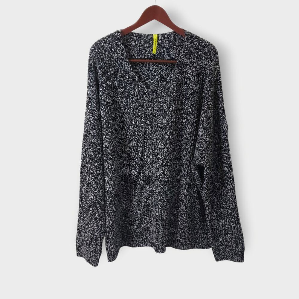 Betabrand Marbled Oversized Boxy Wool Blend Sweater Black White Sz Lg Minimalist